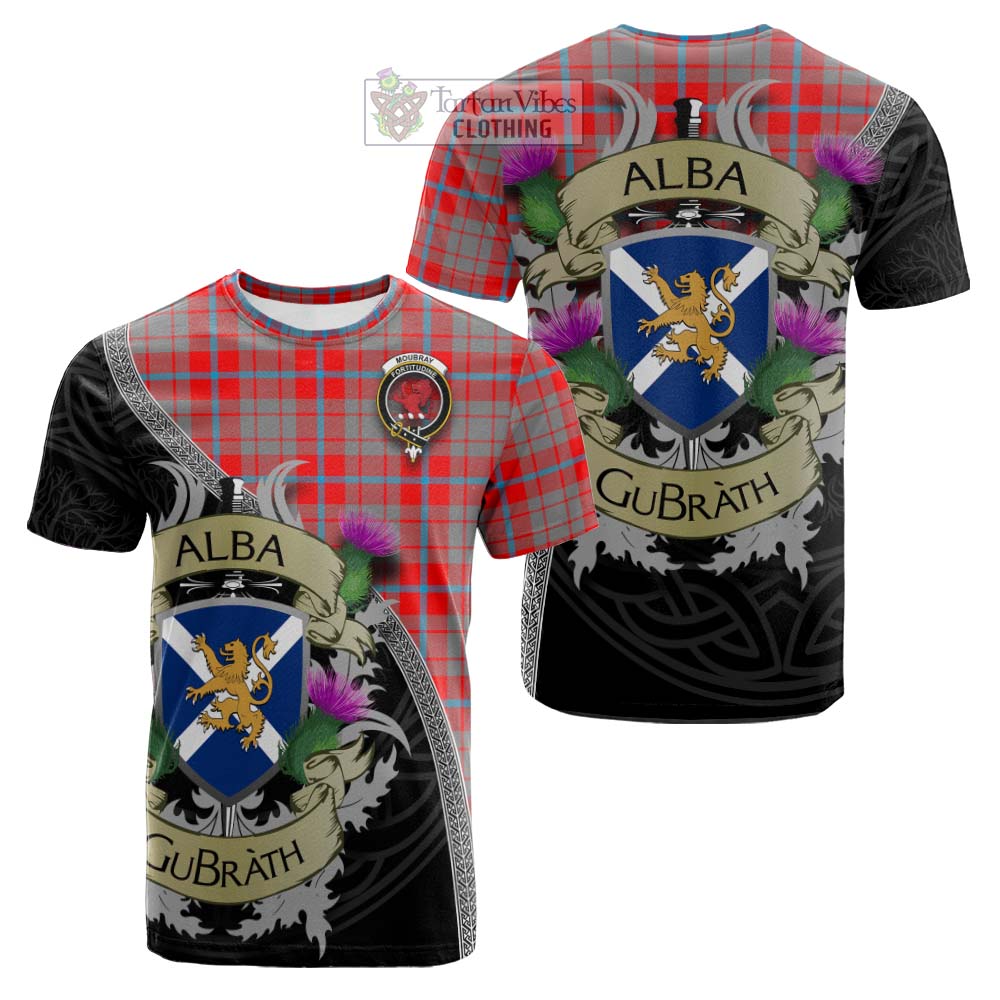 Tartan Vibes Clothing Moubray Tartan Family Crest Cotton T-shirt Lion Rampant Royal Thistle Shield Celtic Inspired