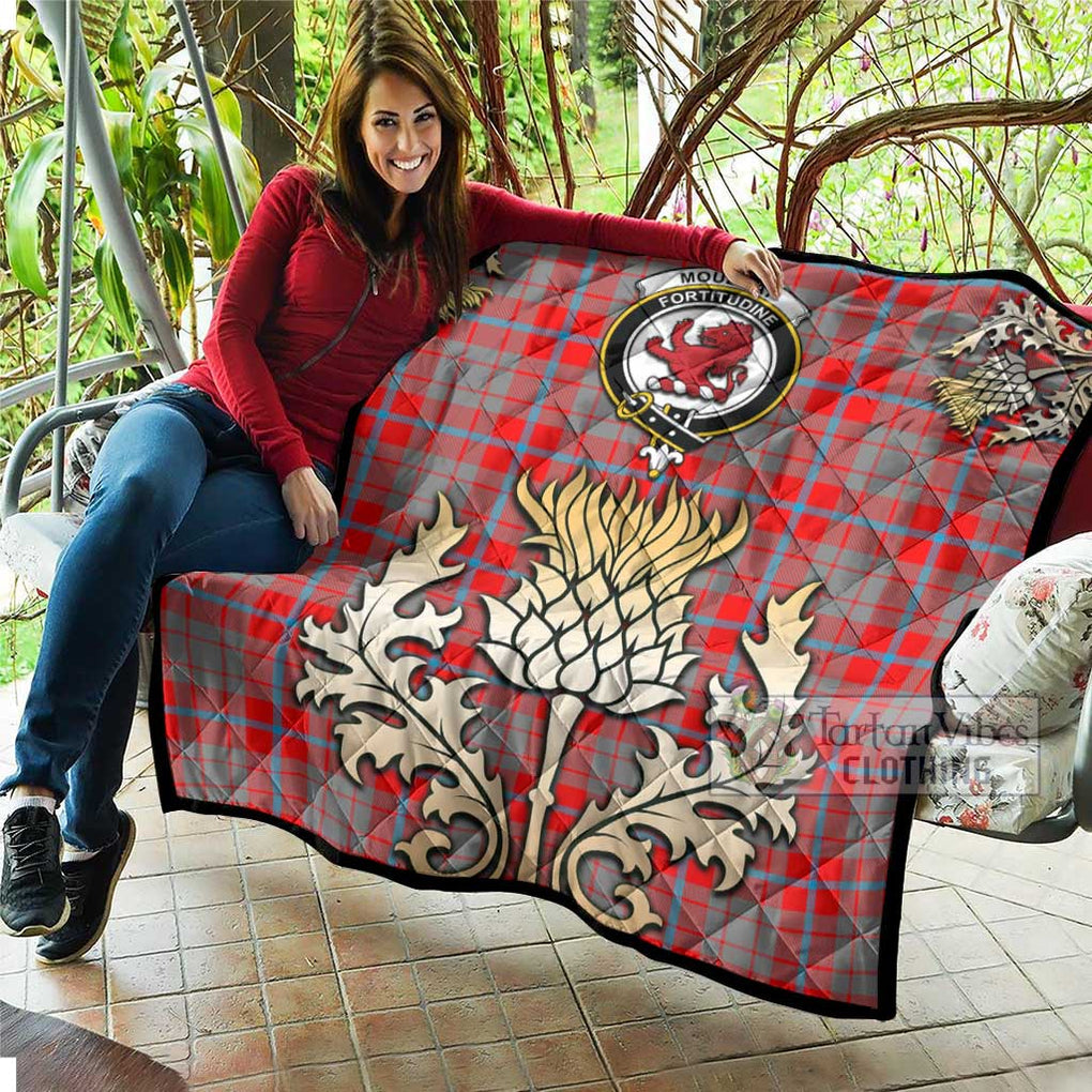 Tartan Vibes Clothing Moubray Tartan Quilt with Family Crest and Golden Thistle Style