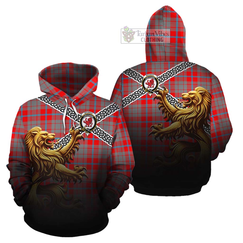 Moubray Crest Tartan Cotton Hoodie with Golden Lion Emblem Celtic Style - Tartan Vibes Clothing