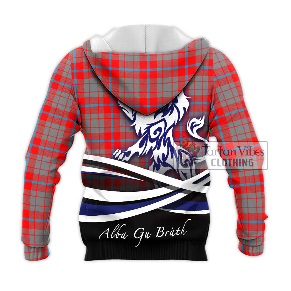 Moubray Tartan Knitted Hoodie with Alba Gu Brath Regal Lion Emblem - Tartanvibesclothing Shop