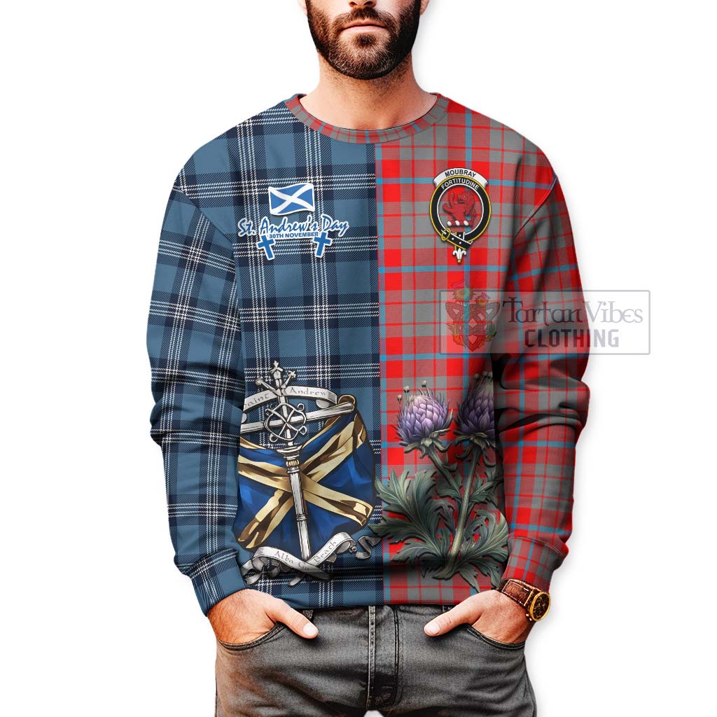 Moubray Tartan Sweatshirt Happy St. Andrew's Day Half Tartan Style - Tartan Vibes Clothing