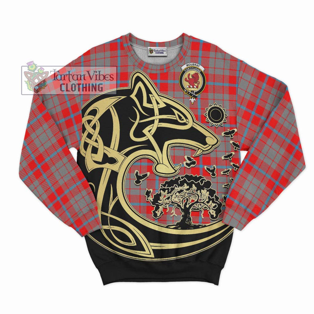 Moubray Tartan Sweatshirt with Family Crest Celtic Wolf Style - Tartan Vibes Clothing