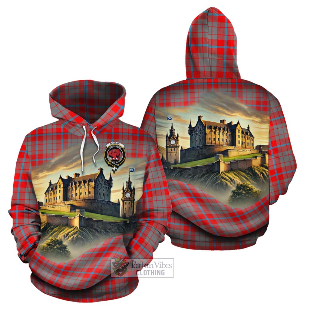 Moubray Tartan Family Crest Cotton Hoodie with Scottish Ancient Castle Style - Tartan Vibes Clothing