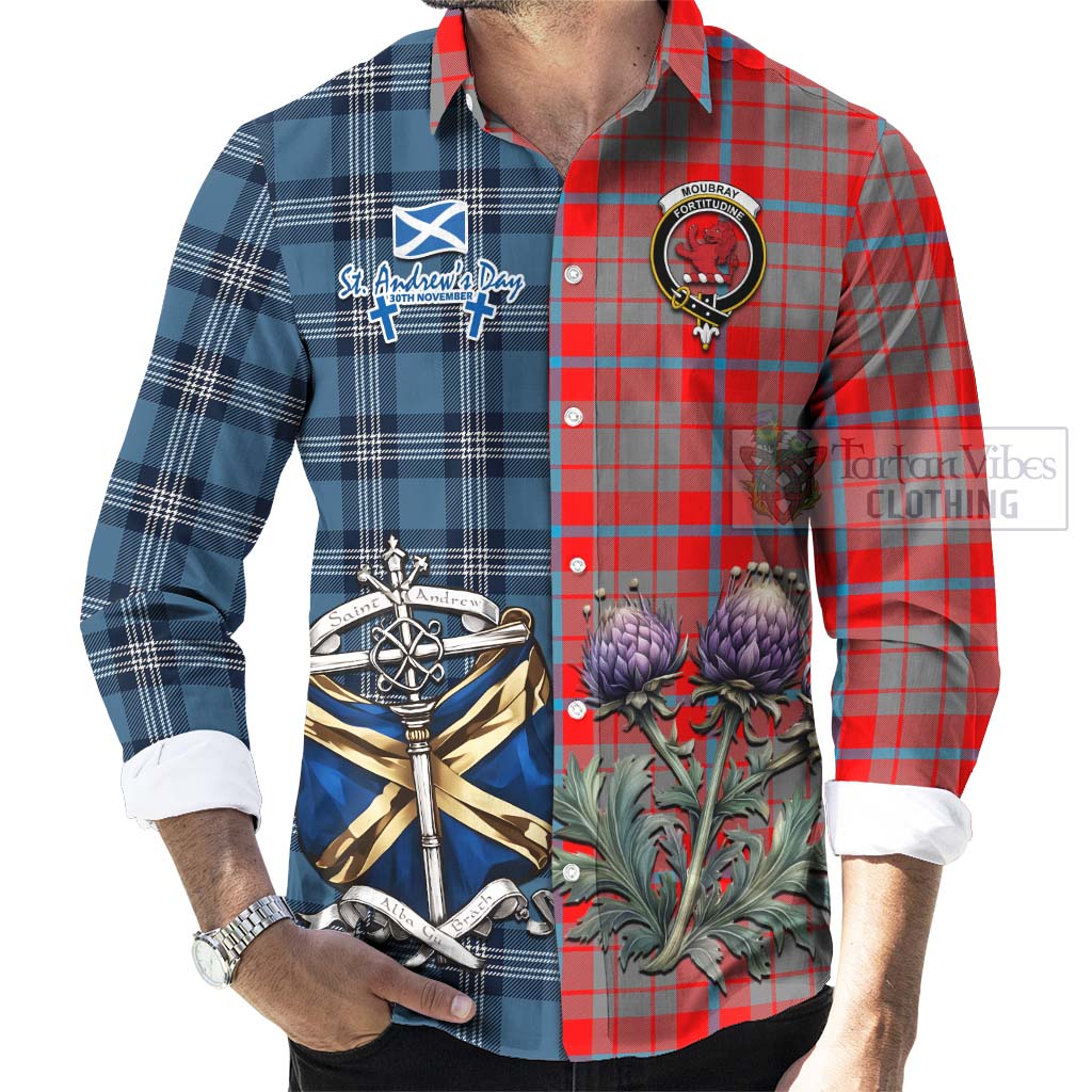 Moubray Tartan Long Sleeve Button Shirt Happy St. Andrew's Day Half Tartan Style - Tartan Vibes Clothing