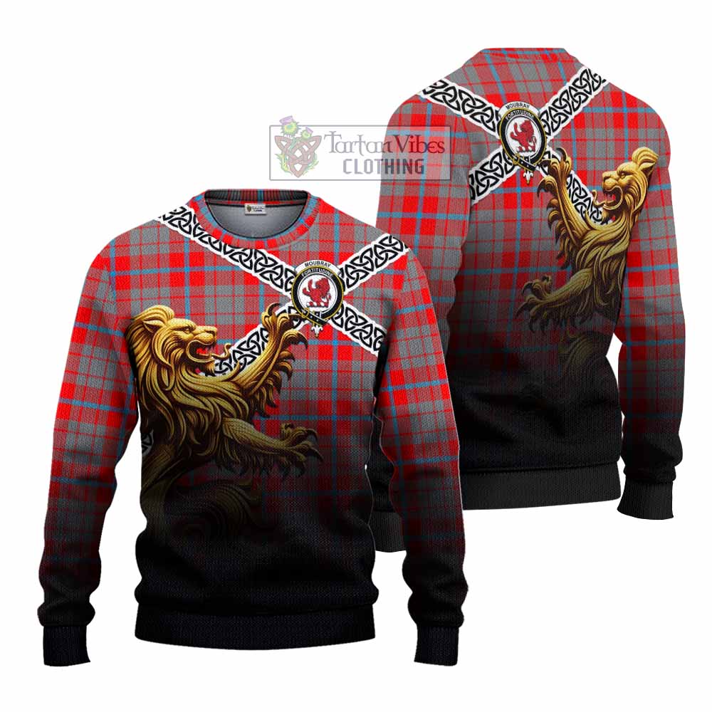 Moubray Crest Tartan Knitted Sweater with Golden Lion Emblem Celtic Style - Tartan Vibes Clothing