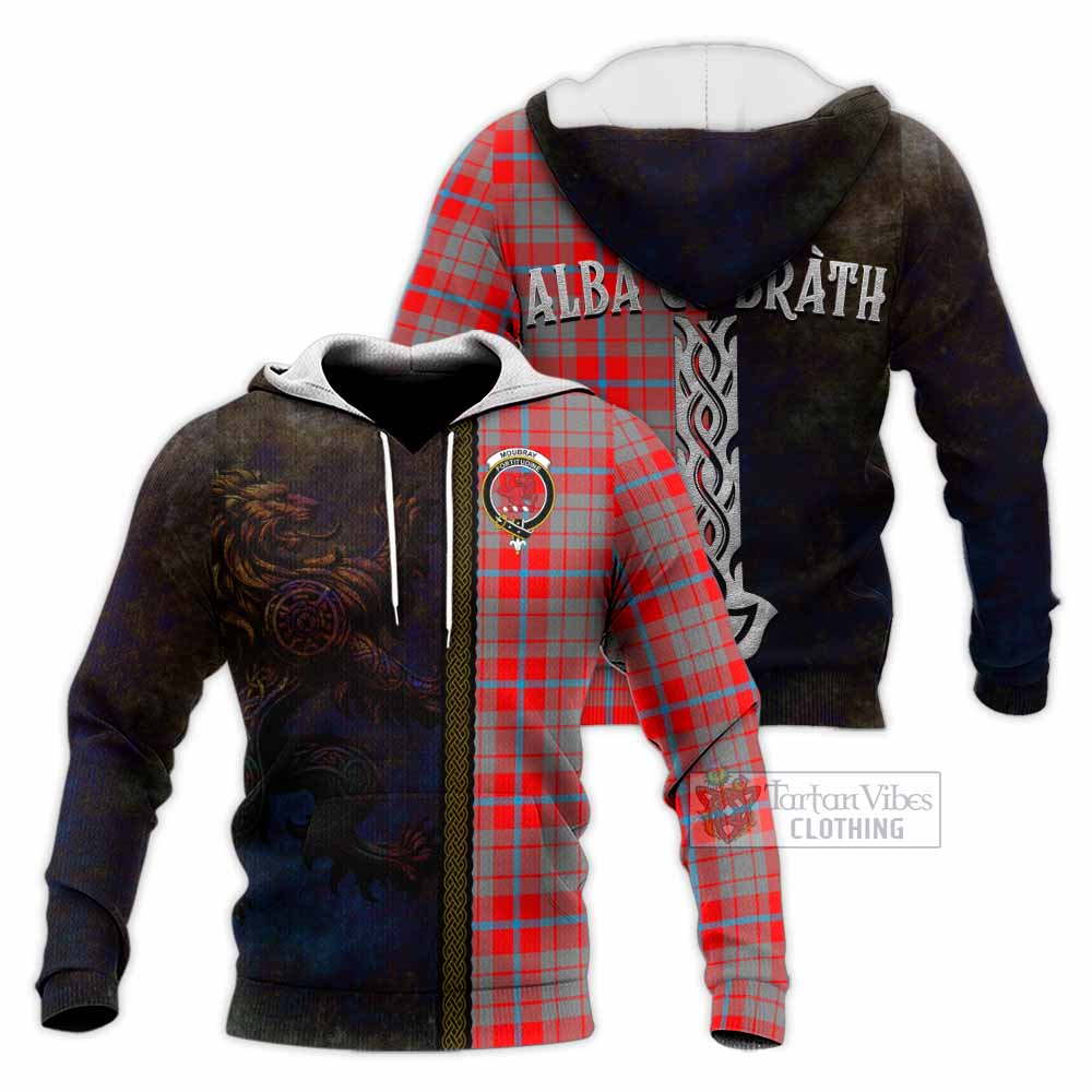 Tartan Vibes Clothing Moubray Tartan Family Crest Knitted Hoodie Alba Gu Brath Be Brave Lion Ancient Style