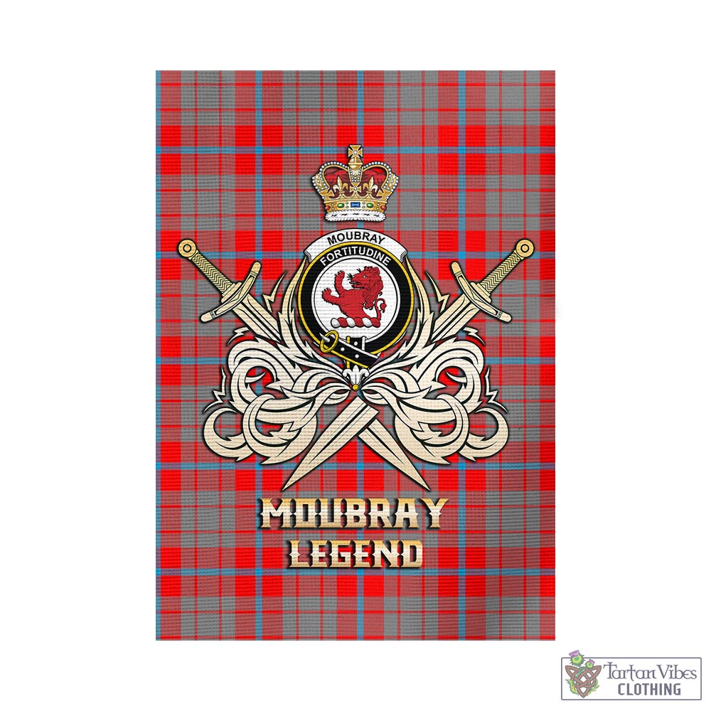 Tartan Vibes Clothing Moubray Tartan Flag with Clan Crest and the Golden Sword of Courageous Legacy