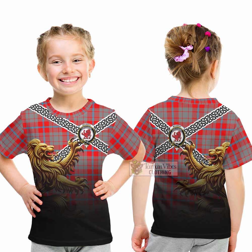 Moubray Crest Tartan Kid T-Shirt with Golden Lion Emblem Celtic Style - Tartan Vibes Clothing