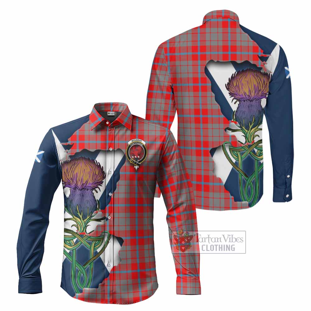 Moubray Tartan Family Crest Long Sleeve Button Shirt Scottish Thistle Celtic Inspired - Tartan Vibes Clothing