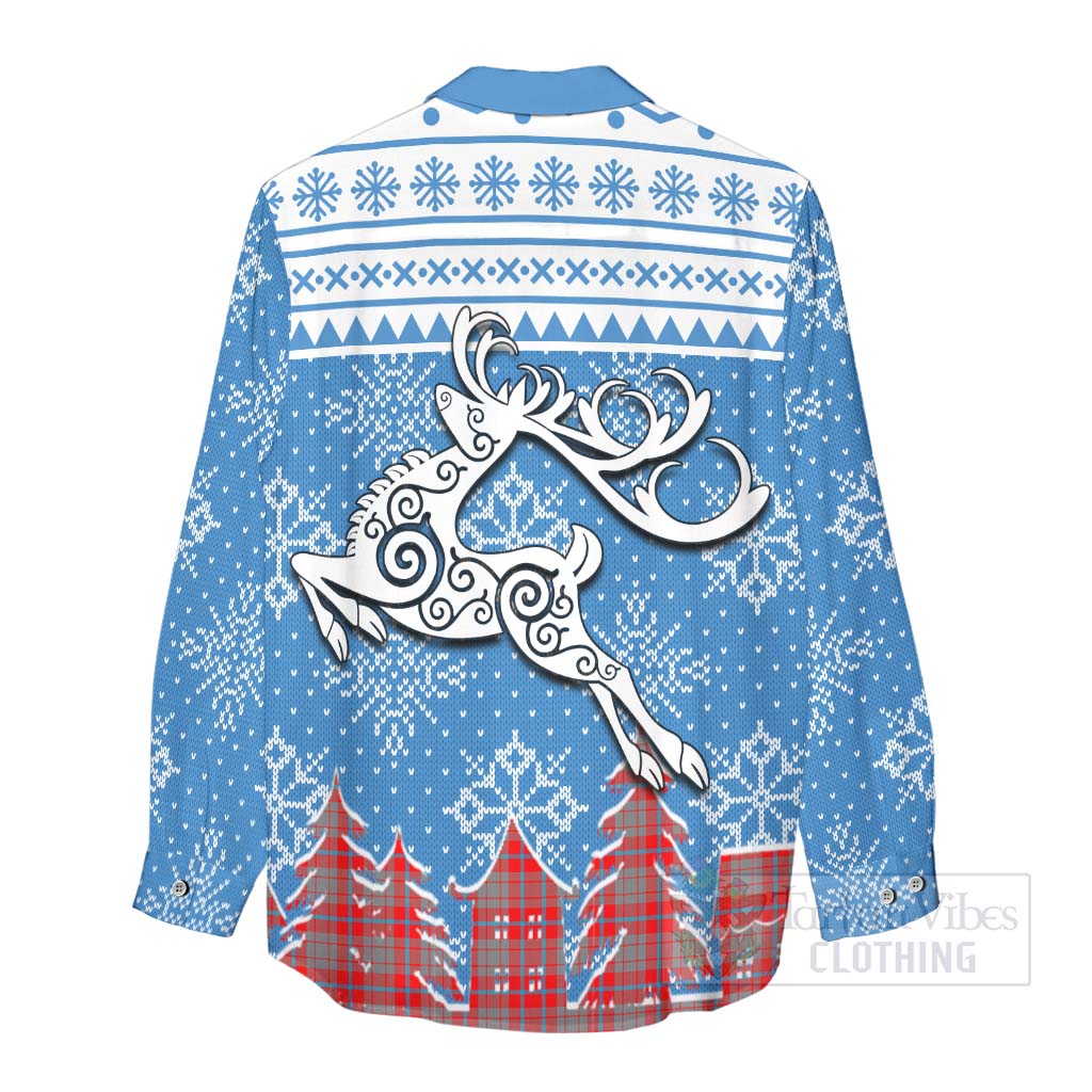 Moubray Clan Christmas Women's Casual Shirt Celtic Reindeer Style - Tartan Vibes Clothing