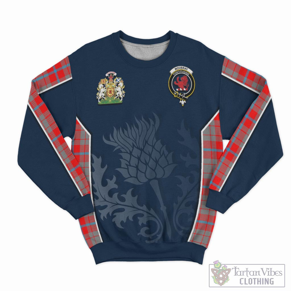 Moubray Tartan Sweatshirt with Family Crest and Scottish Thistle Vibes Sport Style - Tartan Vibes Clothing
