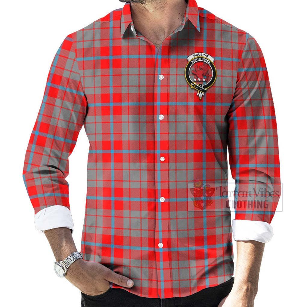 Moubray Tartan Long Sleeve Button Shirt with Family Crest Celtic Skull Style - Tartan Vibes Clothing