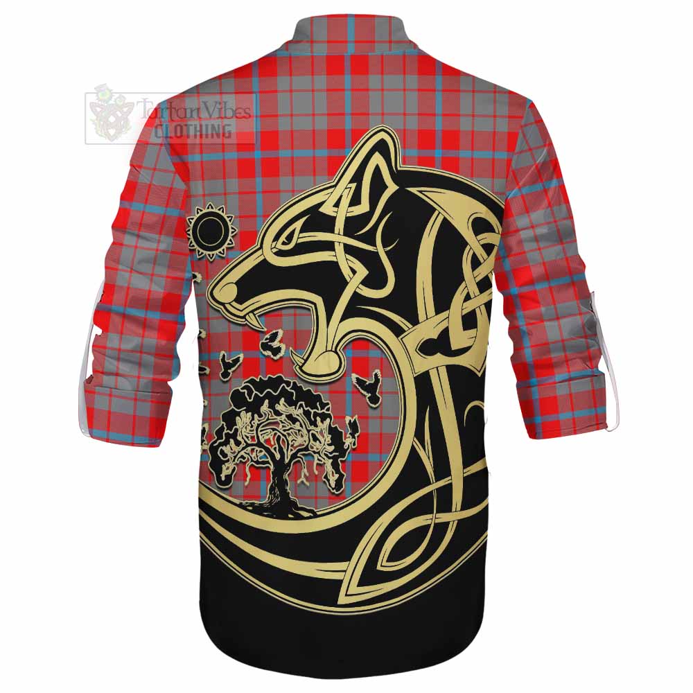 Moubray Tartan Ghillie Kilt Shirt with Family Crest Celtic Wolf Style - Tartan Vibes Clothing