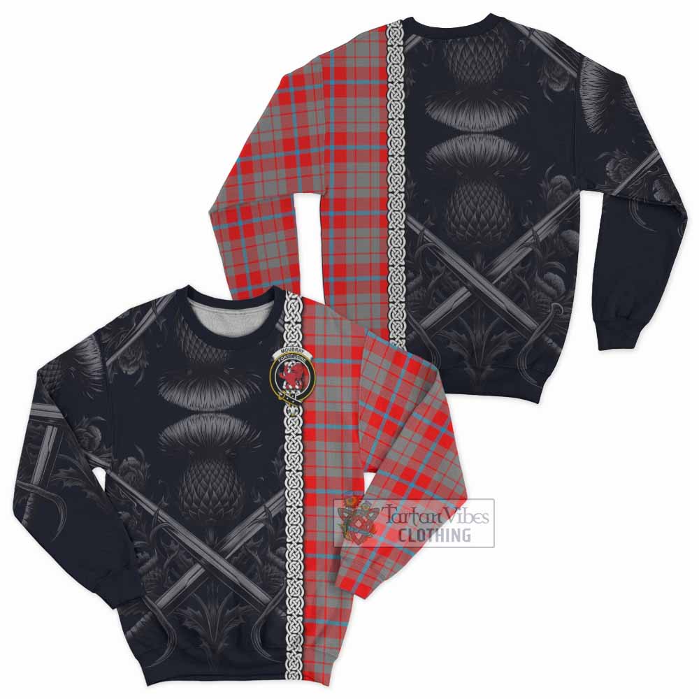 Moubray Tartan Sweatshirt with Family Crest Cross Sword Thistle Celtic Vibes - Tartan Vibes Clothing