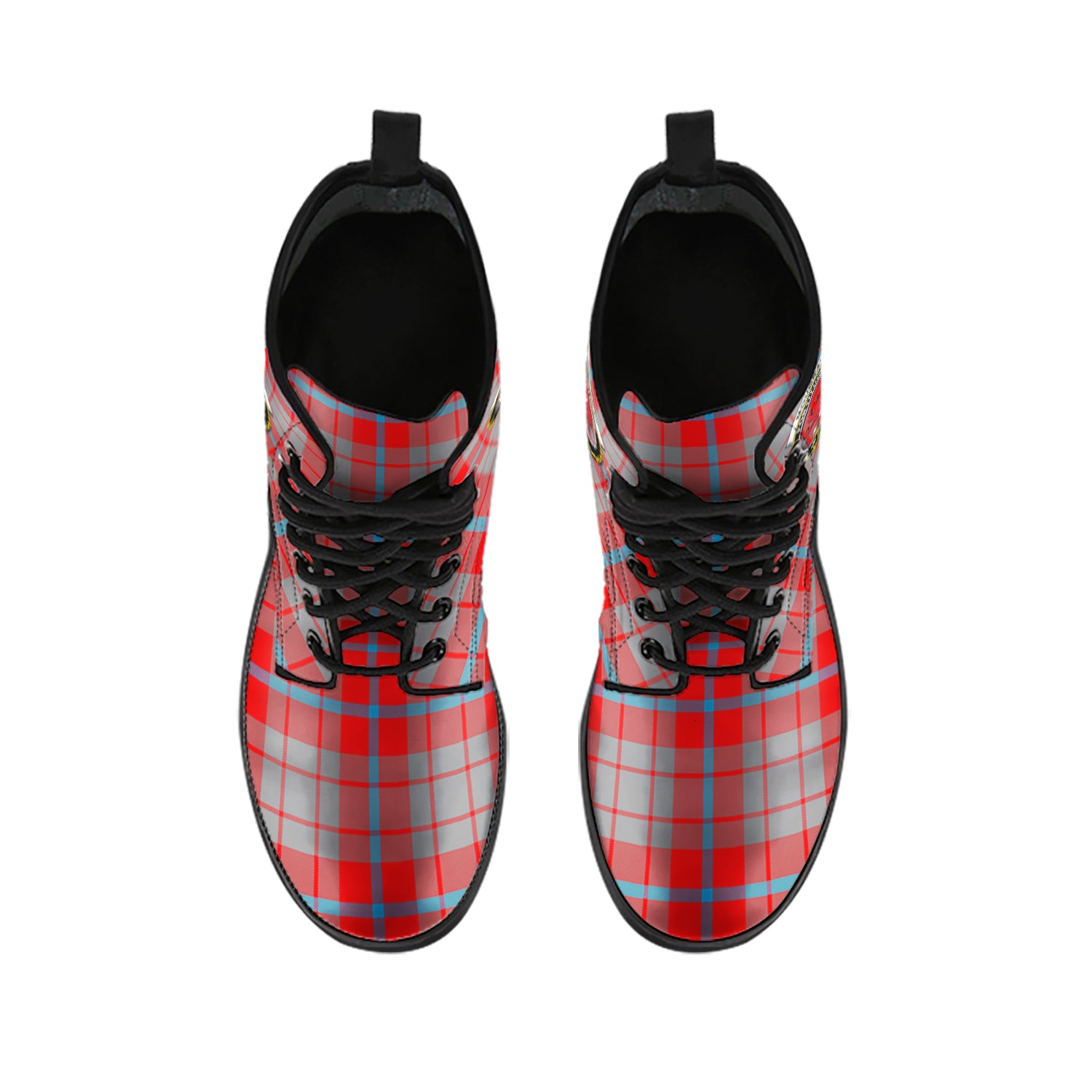 Moubray Tartan Leather Boots with Family Crest - Tartan Vibes Clothing
