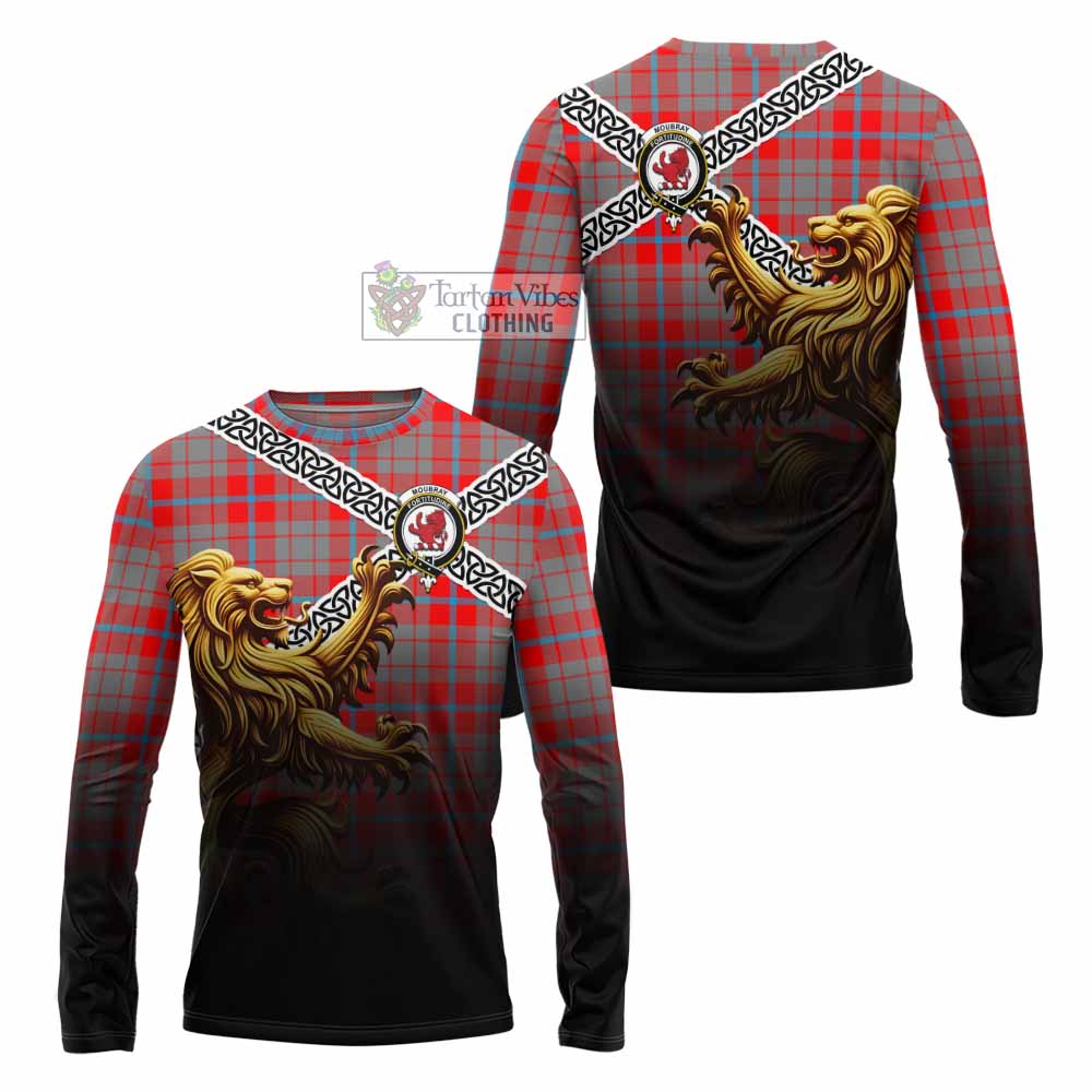 Moubray Crest Tartan Long Sleeve T-Shirt with Golden Lion Emblem Celtic Style - Tartan Vibes Clothing
