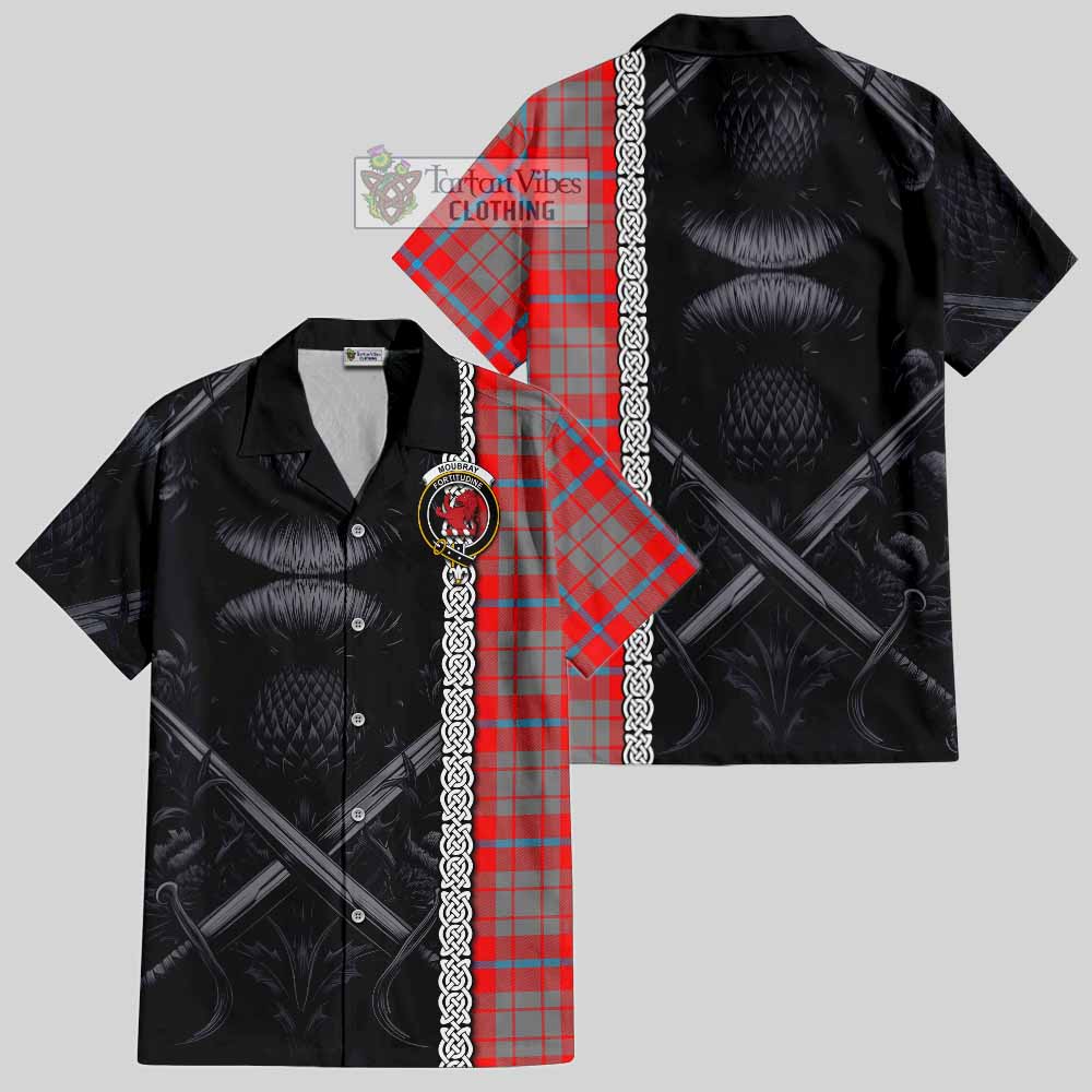 Moubray Tartan Hawaiian Shirt with Family Crest Cross Sword Thistle Celtic Vibes - Tartan Vibes Clothing