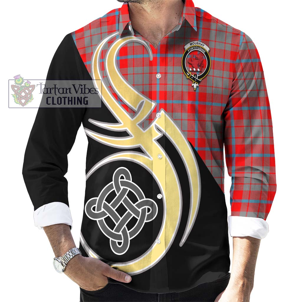 Moubray Tartan Long Sleeve Button Shirt with Family Crest and Celtic Symbol Style - Tartan Vibes Clothing