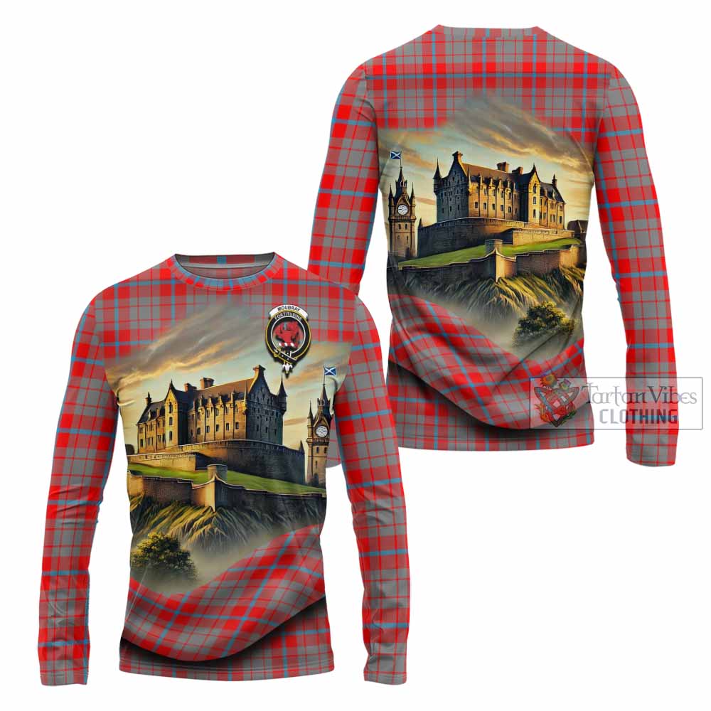 Moubray Tartan Family Crest Long Sleeve T-Shirt with Scottish Ancient Castle Style - Tartan Vibes Clothing
