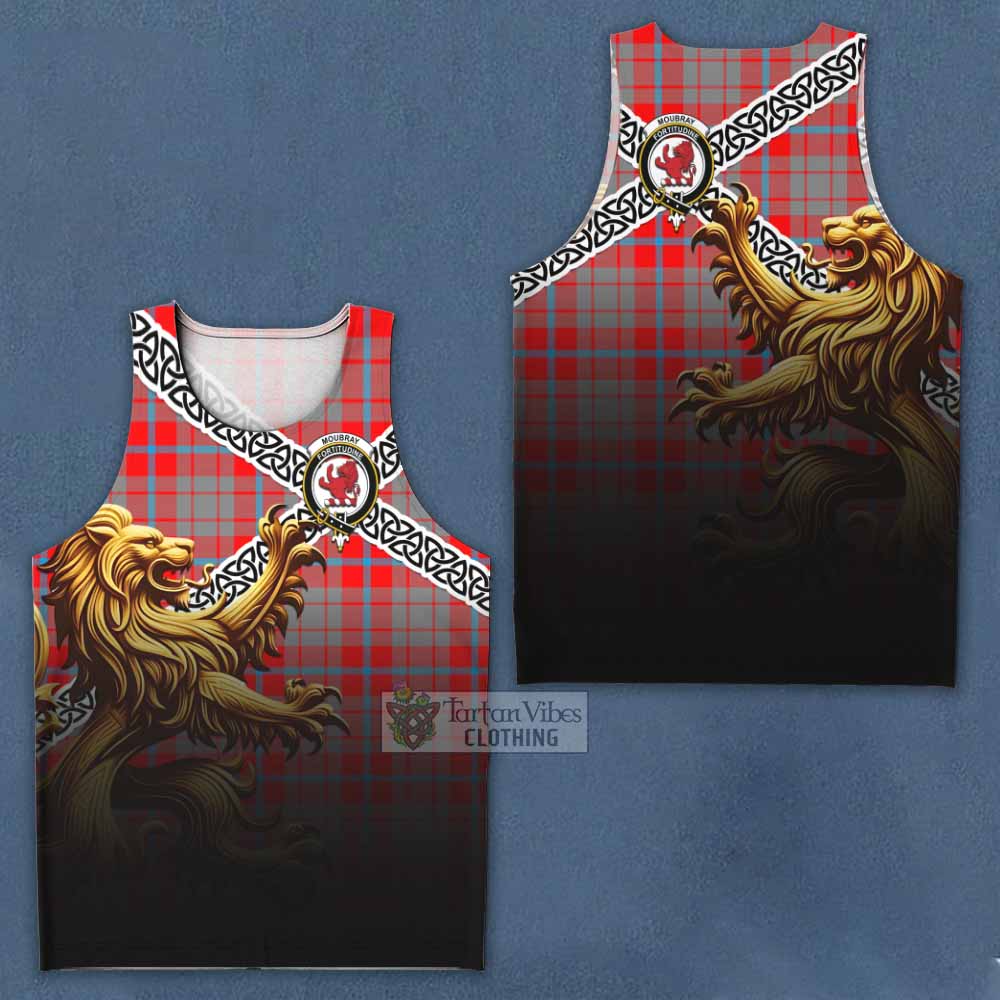 Moubray Crest Tartan Men's Tank Top with Golden Lion Emblem Celtic Style - Tartan Vibes Clothing
