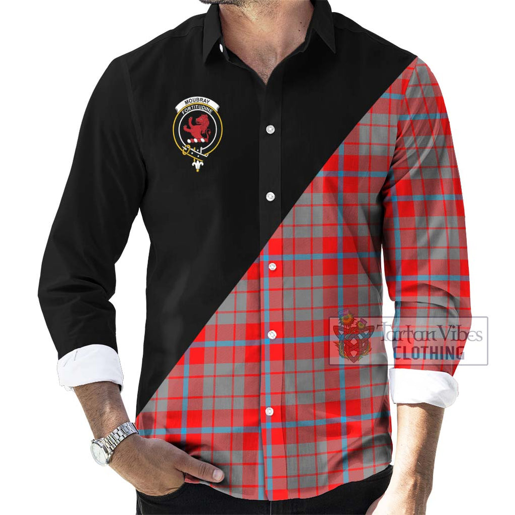 Moubray Tartan Long Sleeve Button Shirt with Family Crest and Military Logo Style - Tartanvibesclothing Shop