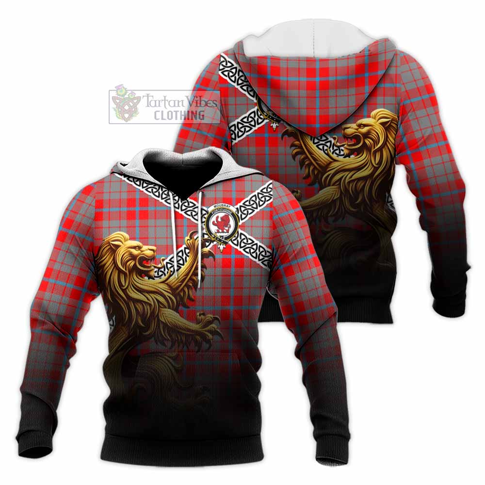 Moubray Crest Tartan Knitted Hoodie with Golden Lion Emblem Celtic Style - Tartan Vibes Clothing