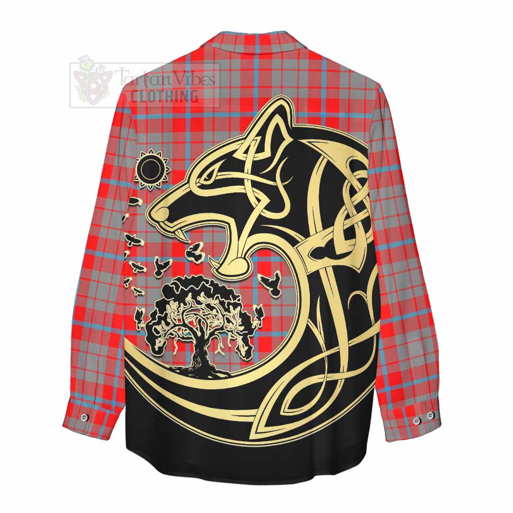 Moubray Tartan Women's Casual Shirt with Family Crest Celtic Wolf Style - Tartan Vibes Clothing