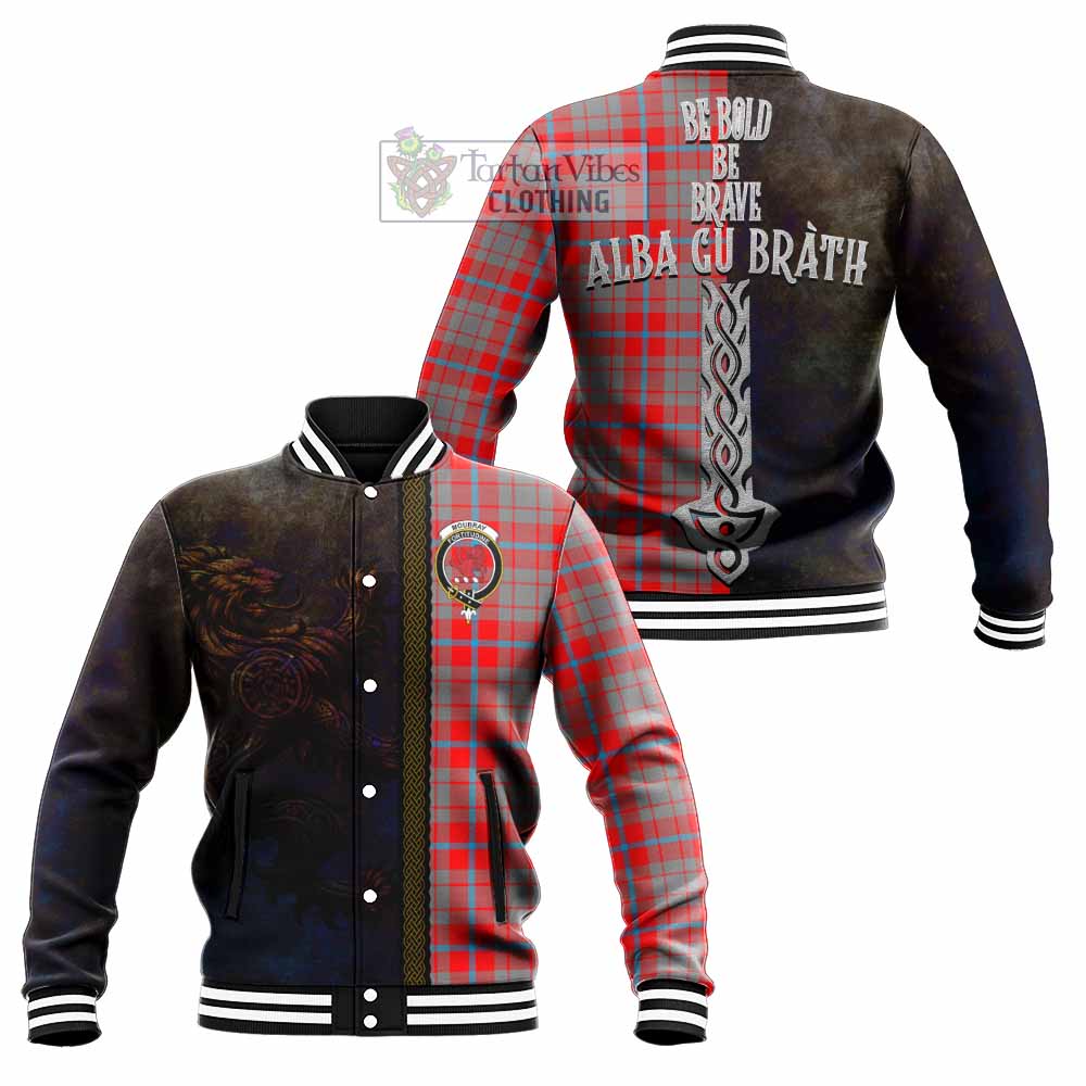 Tartan Vibes Clothing Moubray Tartan Family Crest Baseball Jacket Alba Gu Brath Be Brave Lion Ancient Style