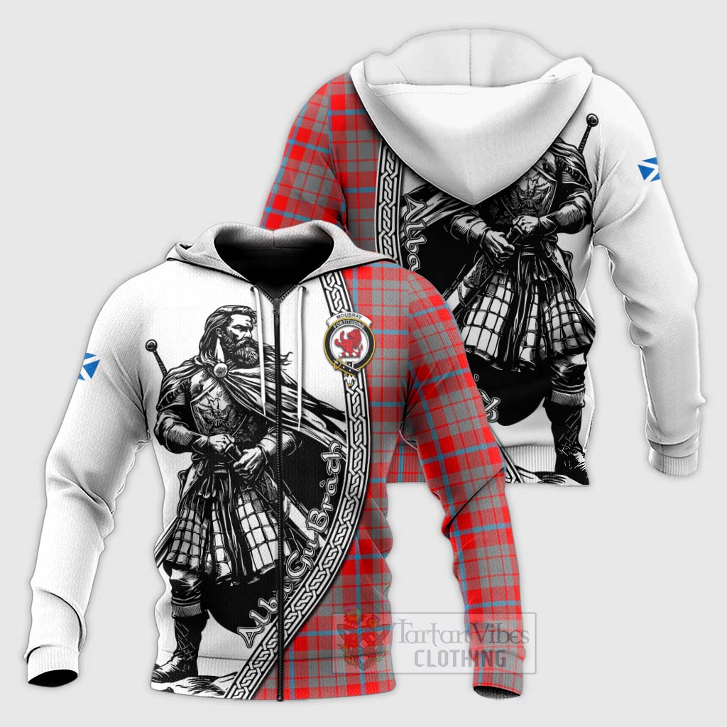 Moubray Tartan Clan Crest Knitted Hoodie with Highlander Warrior Celtic Style Unisex Knitted Zip Hoodie - Tartan Vibes Clothing