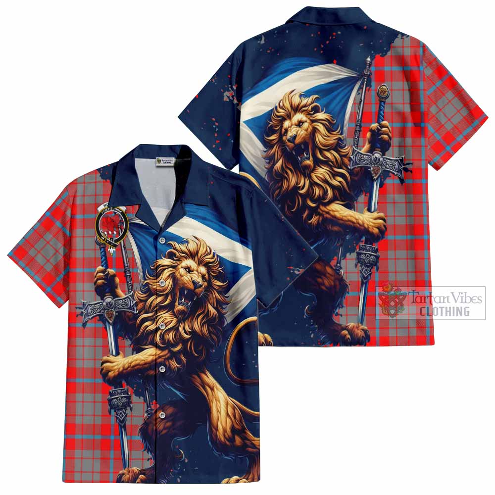 Moubray Tartan Family Crest Hawaiian Shirt with Scottish Majestic Lion - Tartan Vibes Clothing