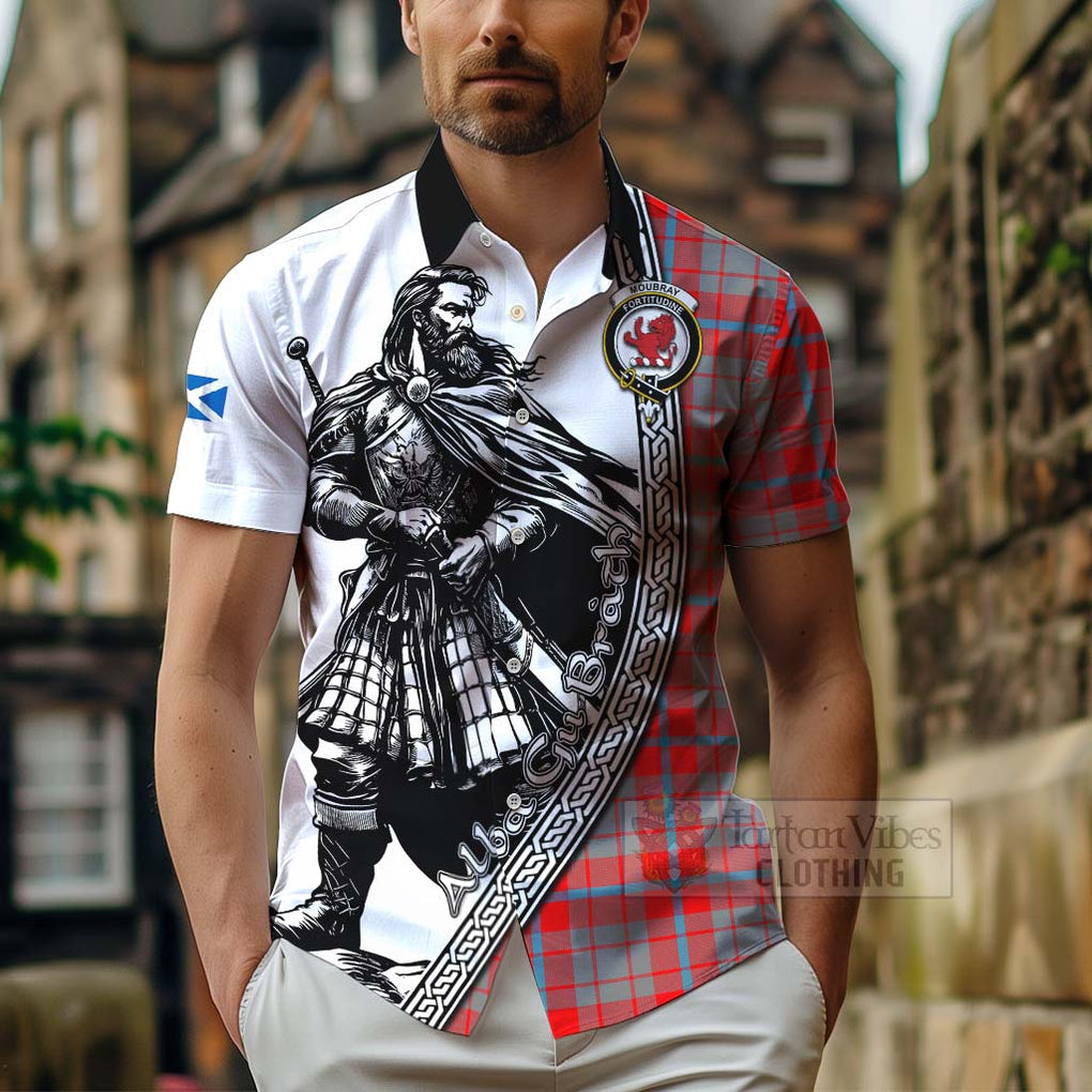 Moubray Tartan Clan Crest Hawaiian Shirt with Highlander Warrior Celtic Style - Tartan Vibes Clothing