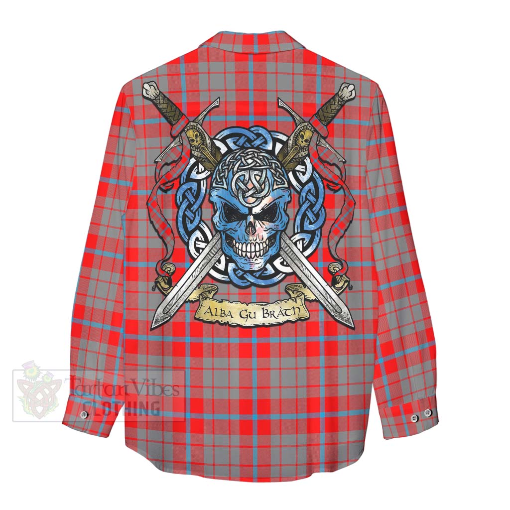 Moubray Tartan Women's Casual Shirt with Family Crest Celtic Skull Style - Tartan Vibes Clothing