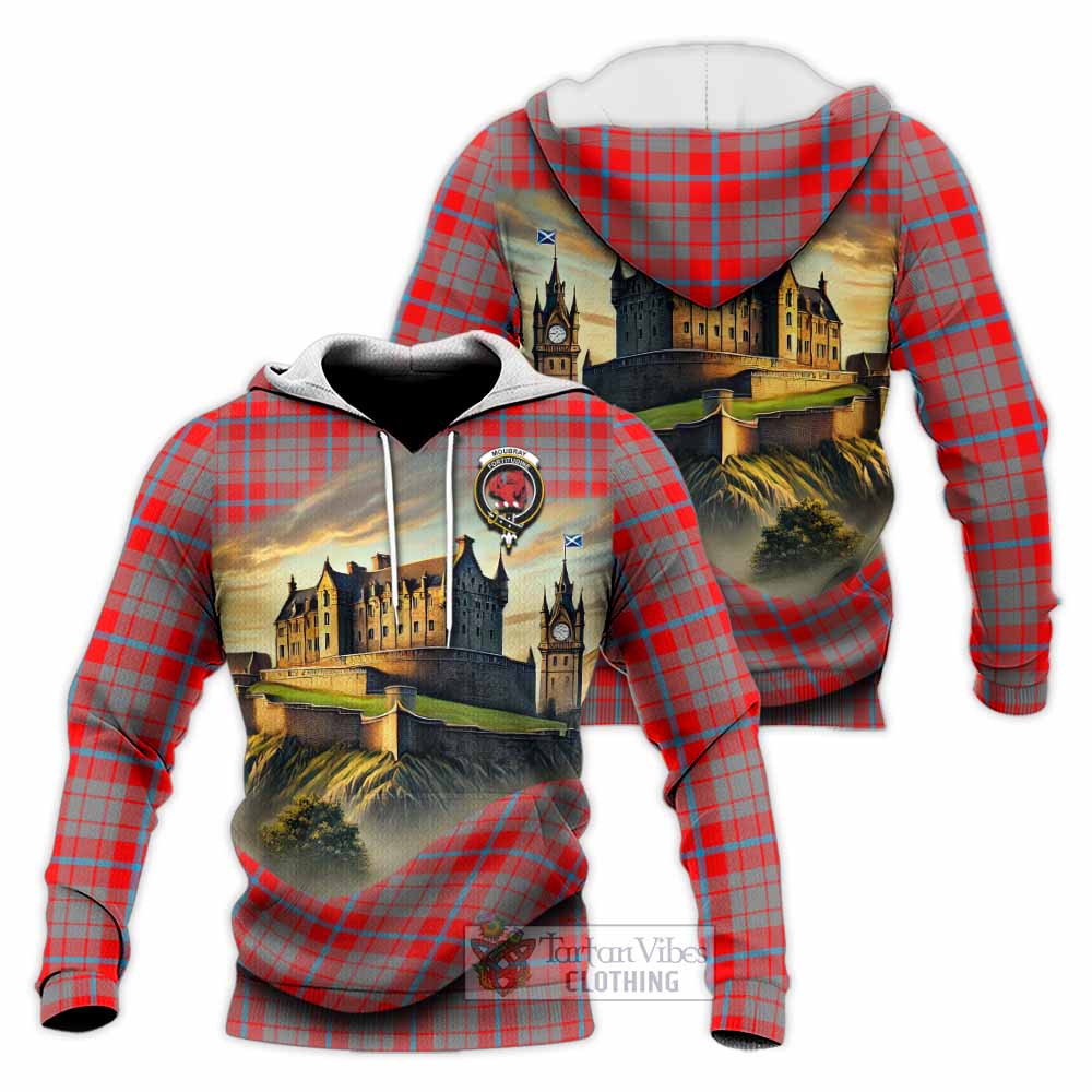 Tartan Vibes Clothing Moubray Tartan Family Crest Knitted Hoodie with Scottish Ancient Castle Style