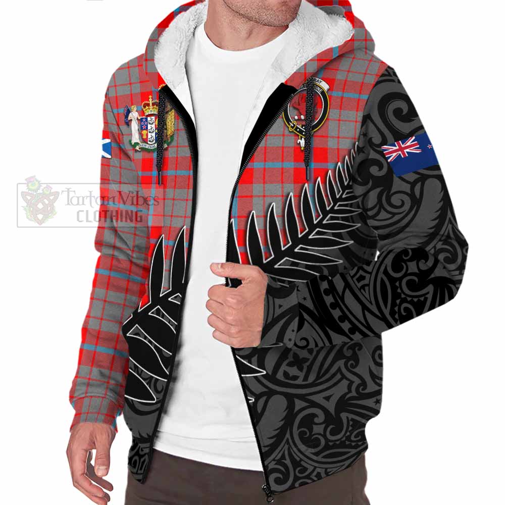 Tartan Vibes Clothing Moubray Crest Tartan Sherpa Hoodie with New Zealand Silver Fern Half Style