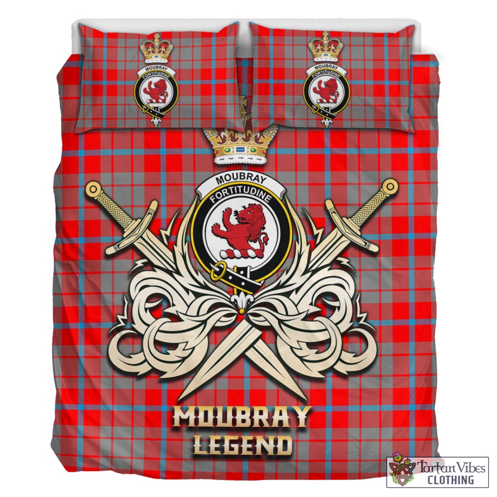 Tartan Vibes Clothing Moubray Tartan Bedding Set with Clan Crest and the Golden Sword of Courageous Legacy