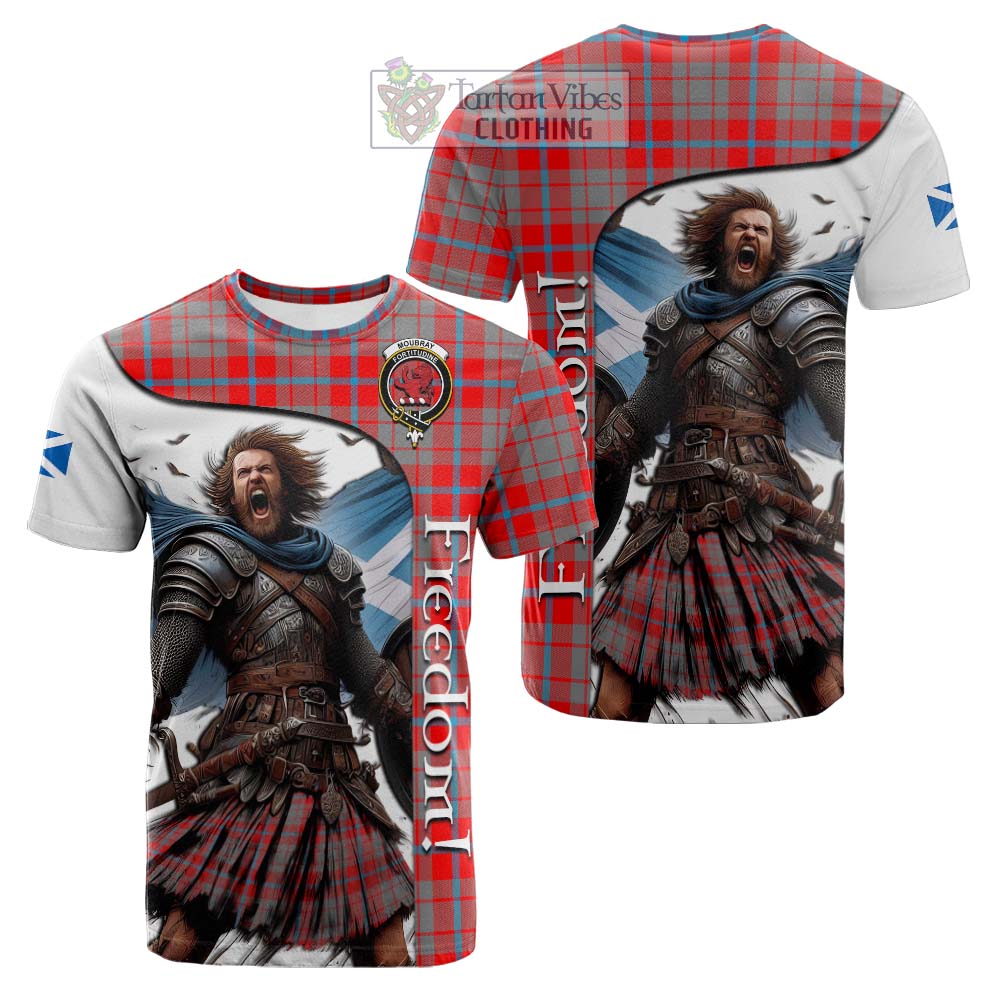 Tartan Vibes Clothing Moubray Crest Tartan Cotton T-shirt Inspired by the Freedom of Scottish Warrior