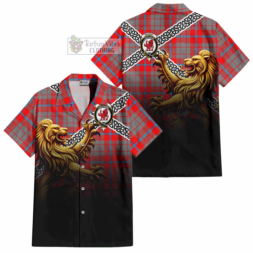 Moubray Crest Tartan Hawaiian Shirt with Golden Lion Emblem Celtic Style - Tartan Vibes Clothing