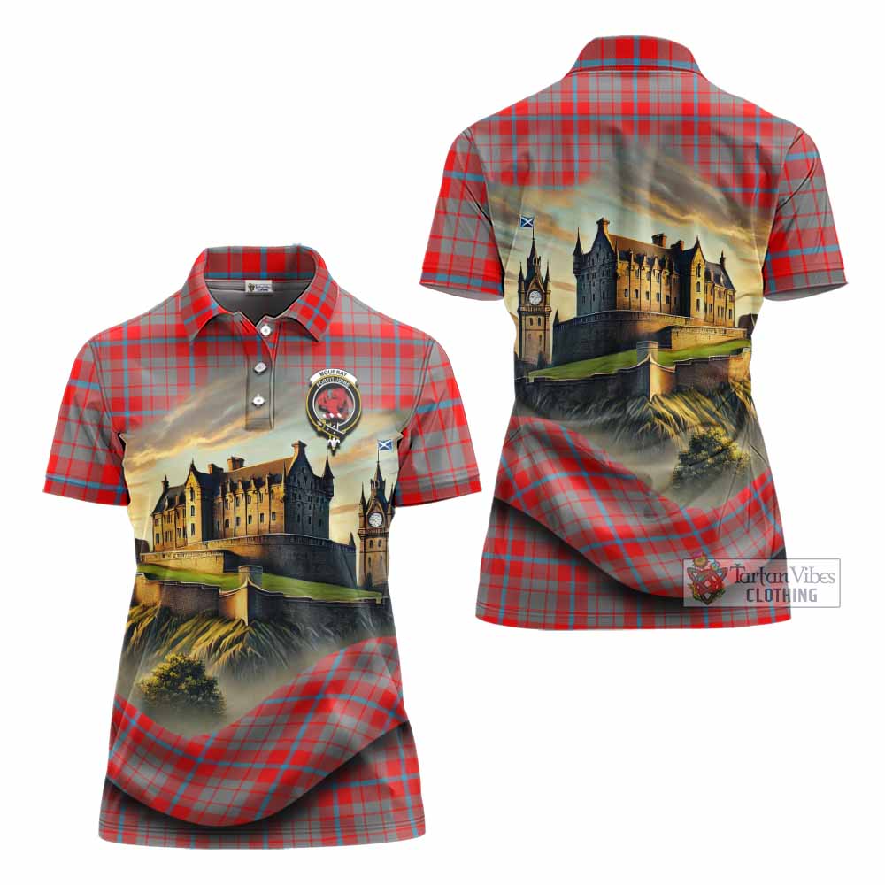 Moubray Tartan Family Crest Women's Polo Shirt with Scottish Ancient Castle Style - Tartan Vibes Clothing