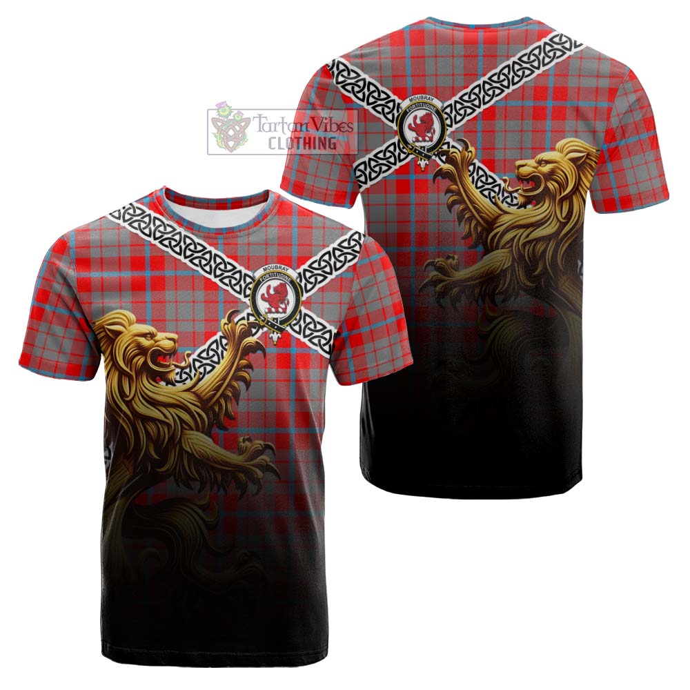 Tartan Vibes Clothing Moubray Crest Tartan Cotton T-shirt with Golden Lion Emblem Celtic Style