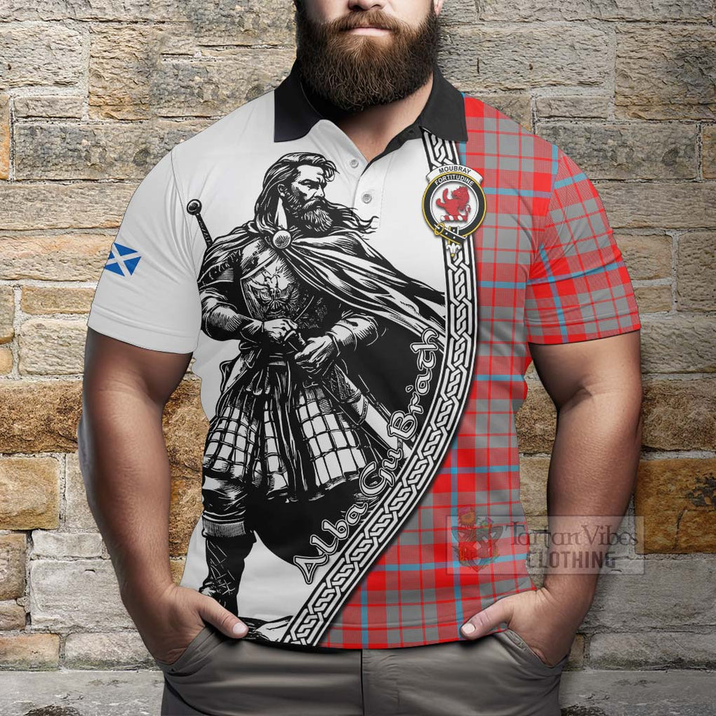 Moubray Tartan Clan Crest Polo Shirt with Highlander Warrior Celtic Style - Tartan Vibes Clothing