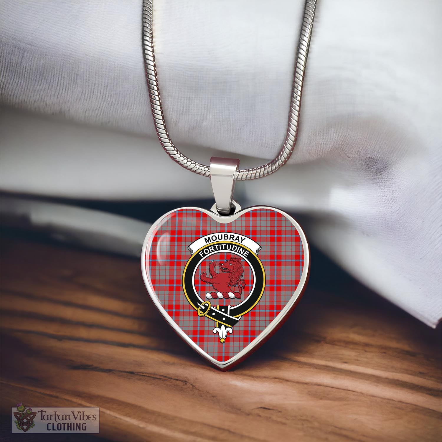 Moubray Tartan Heart Necklace with Family Crest - Tartan Vibes Clothing
