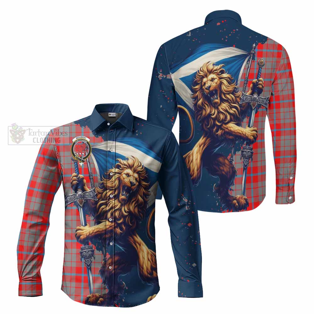 Moubray Tartan Family Crest Long Sleeve Button Shirt with Scottish Majestic Lion - Tartan Vibes Clothing