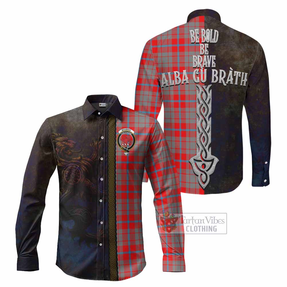 Tartan Vibes Clothing Moubray Tartan Family Crest Long Sleeve Button Shirt Alba Gu Brath Be Brave Lion Ancient Style
