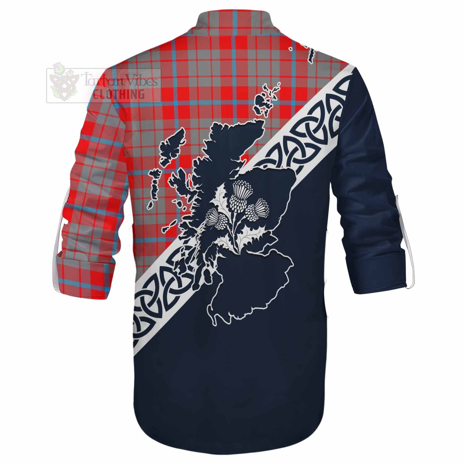 Moubray Tartan Ghillie Kilt Shirt Featuring Thistle and Scotland Map - Tartan Vibes Clothing