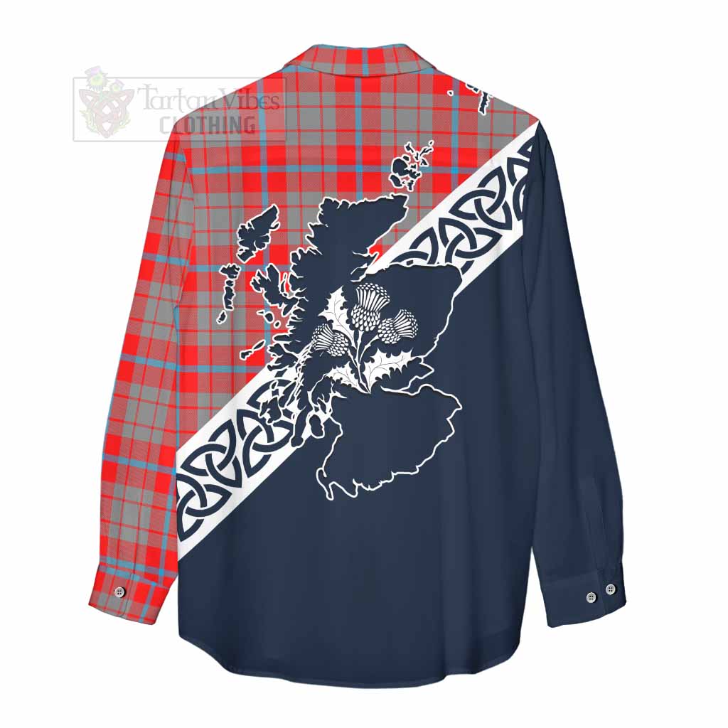 Moubray Tartan Women's Casual Shirt Featuring Thistle and Scotland Map - Tartan Vibes Clothing