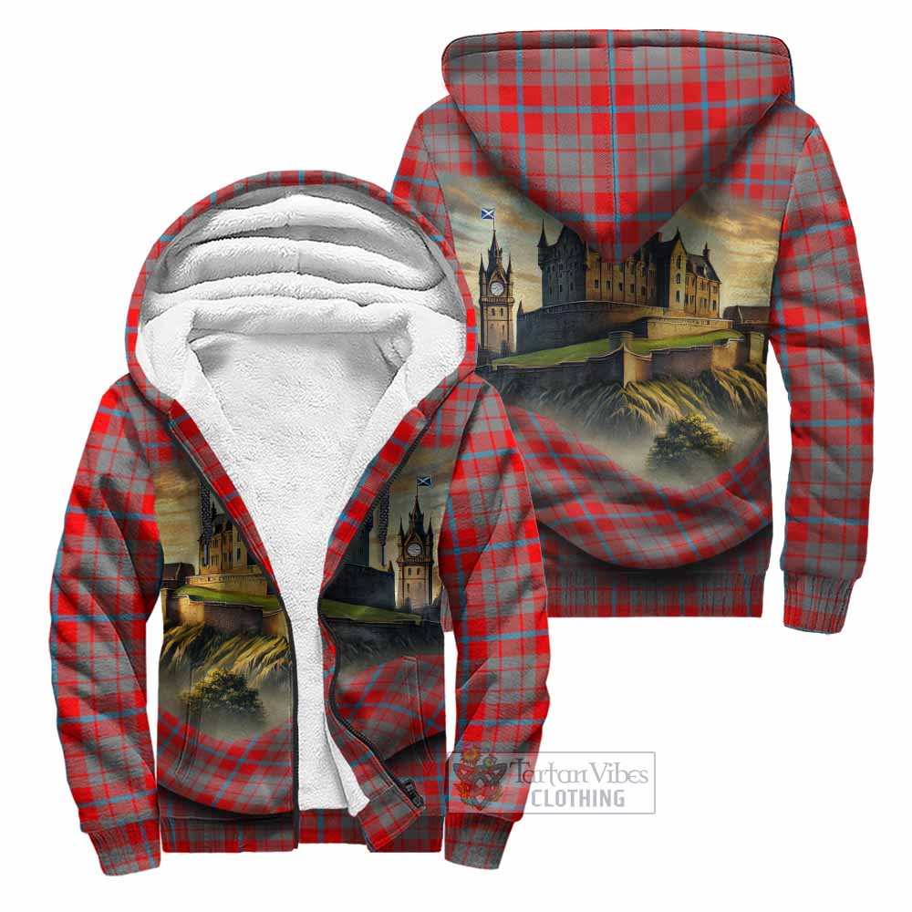 Moubray Tartan Family Crest Sherpa Hoodie with Scottish Ancient Castle Style Unisex - Tartan Vibes Clothing