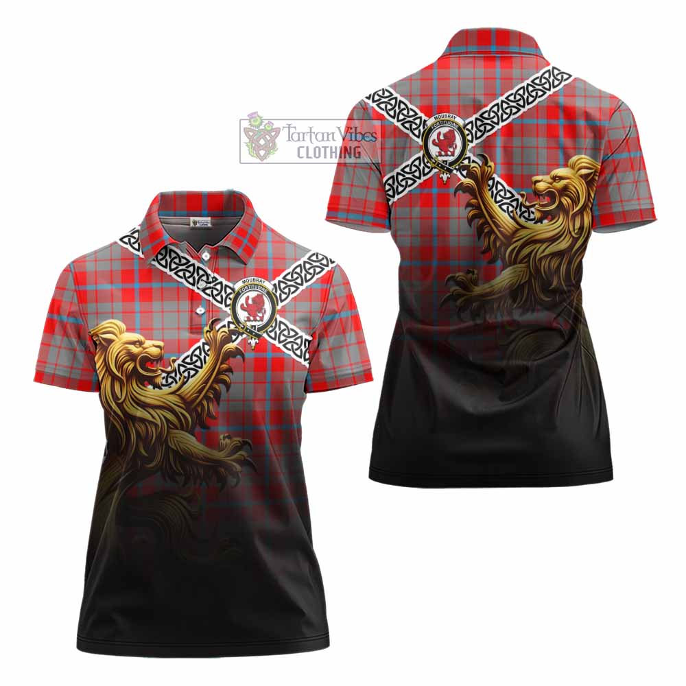 Moubray Crest Tartan Women's Polo Shirt with Golden Lion Emblem Celtic Style - Tartan Vibes Clothing