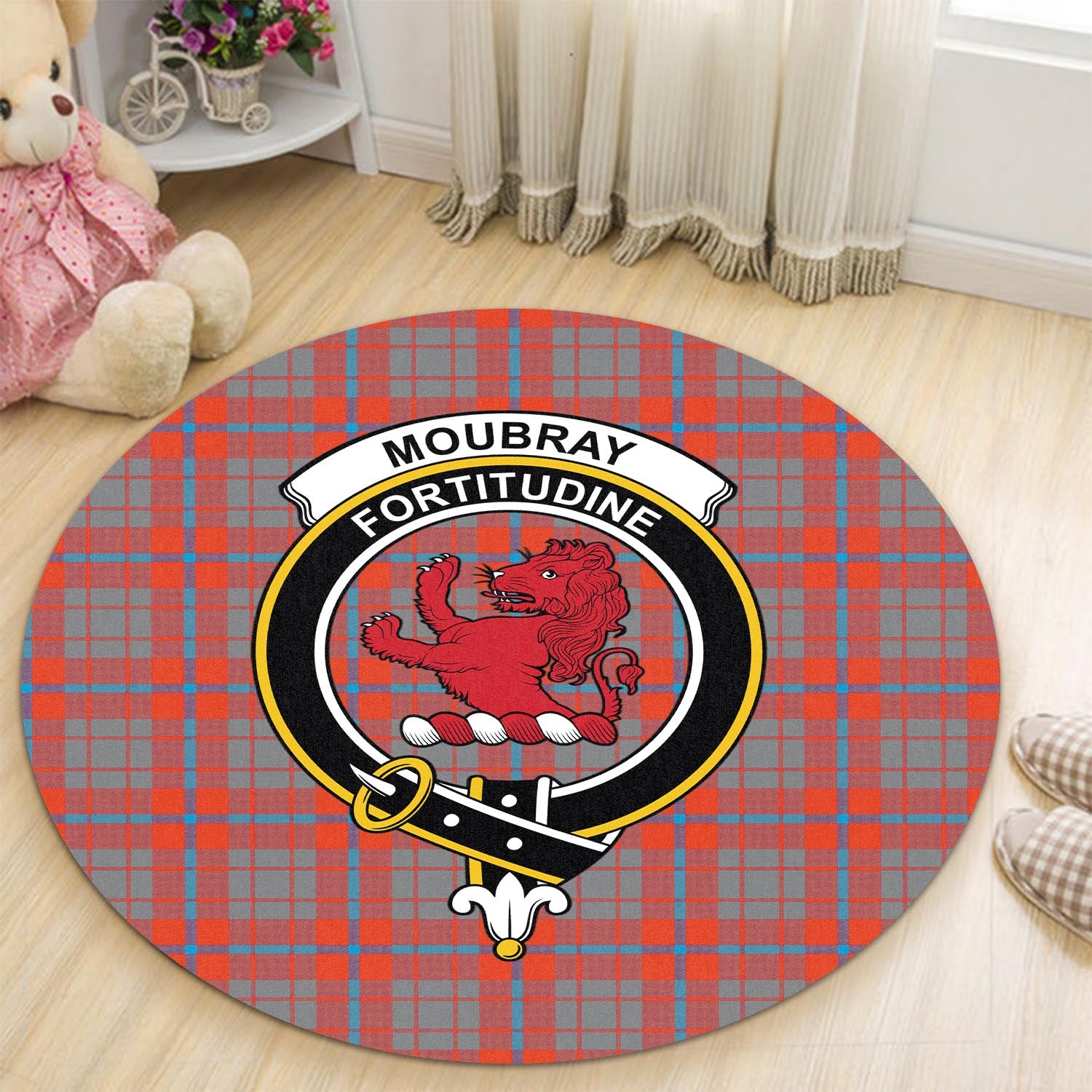 Moubray Tartan Round Rug with Family Crest - Tartan Vibes Clothing