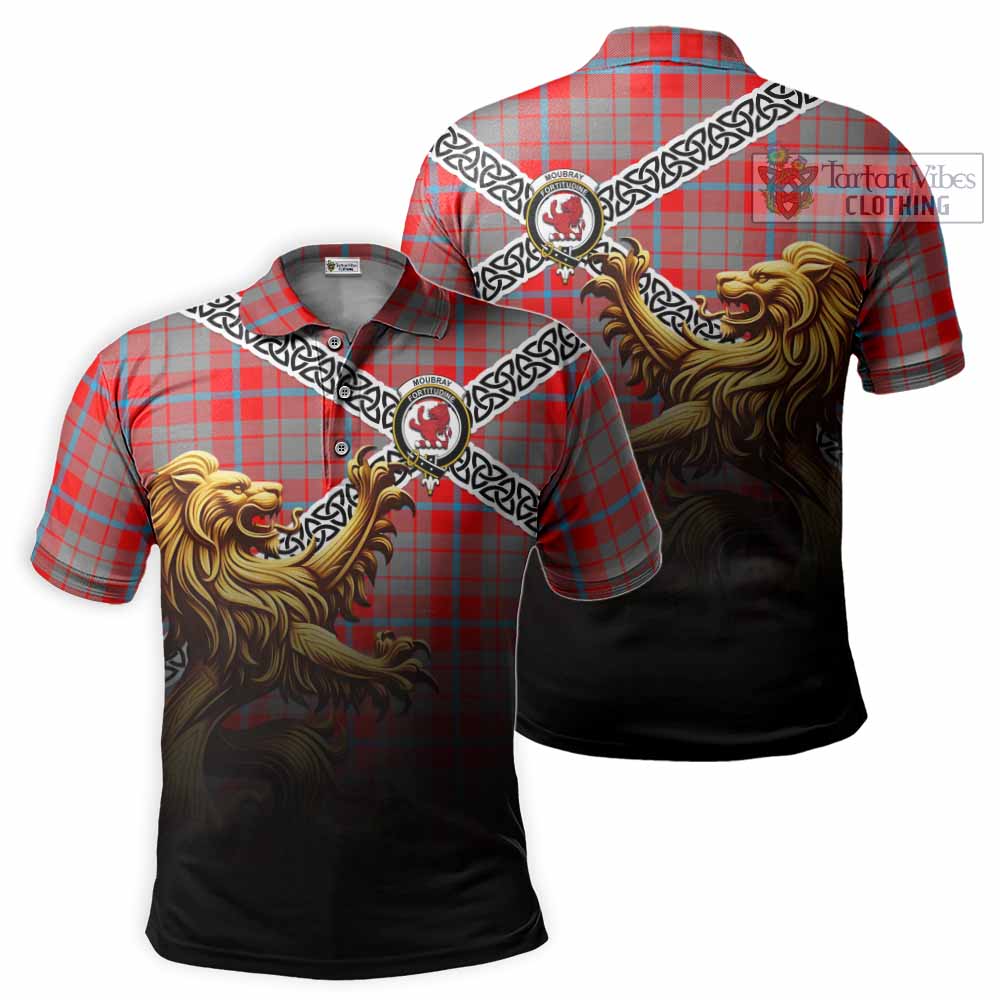 Moubray Crest Tartan Polo Shirt with Golden Lion Emblem Celtic Style - Tartan Vibes Clothing