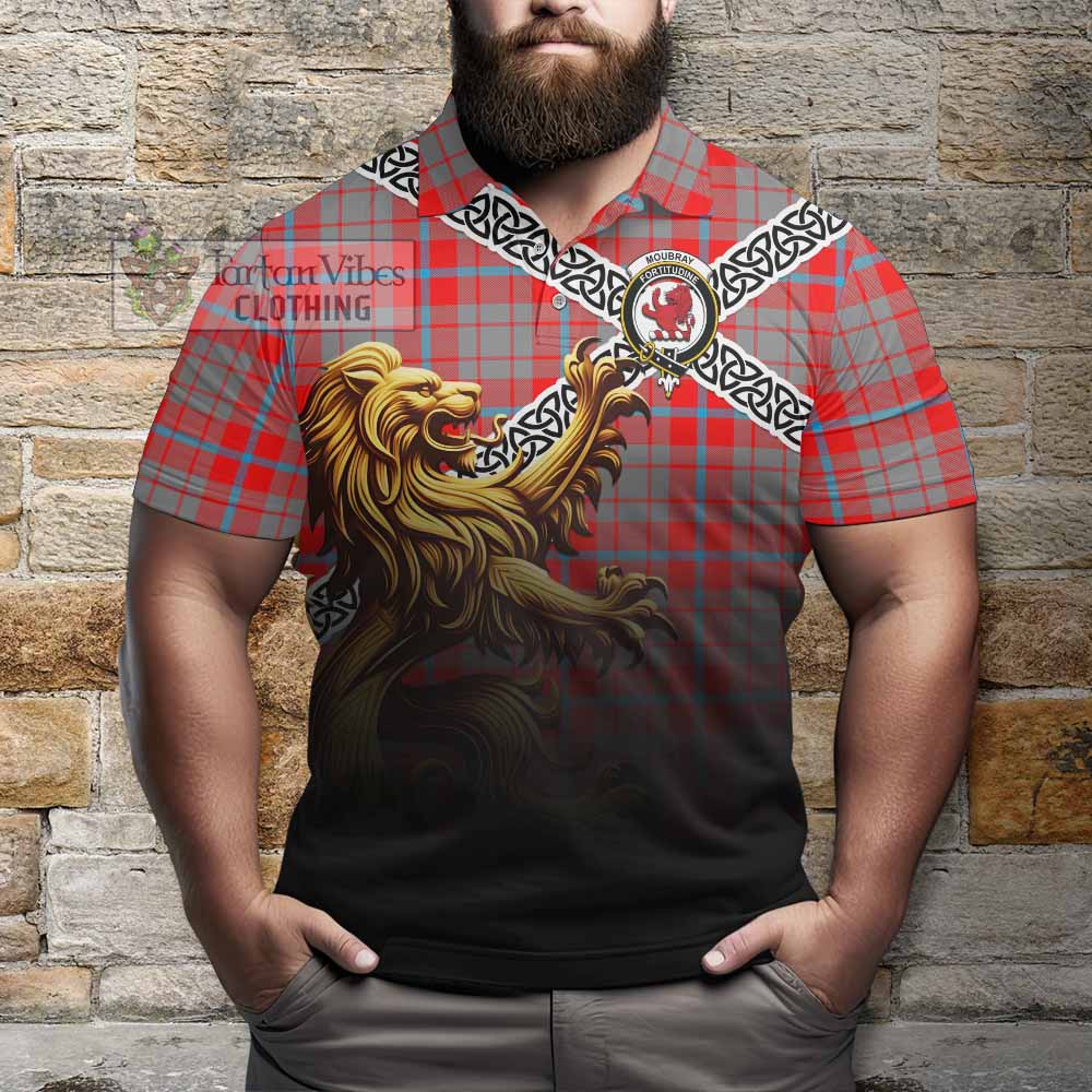 Moubray Crest Tartan Polo Shirt with Golden Lion Emblem Celtic Style - Tartan Vibes Clothing